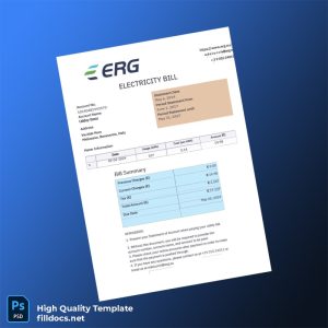 Italy ERG Editable Electricity Bill Template in Word and PDF formats