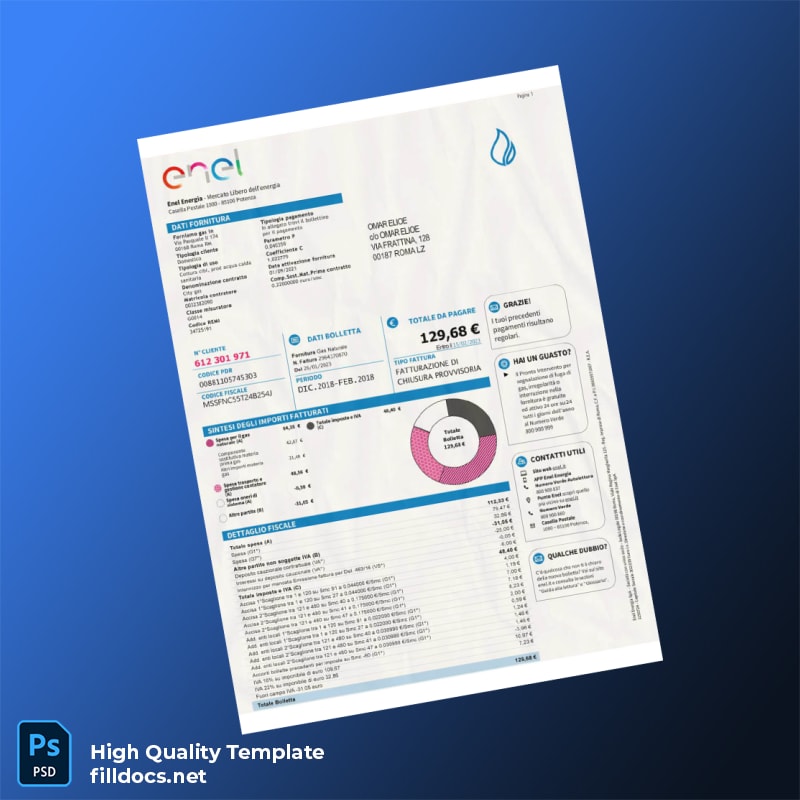 Italy Enel Energia Editable Utility Bill Template in Word and PDF formats
