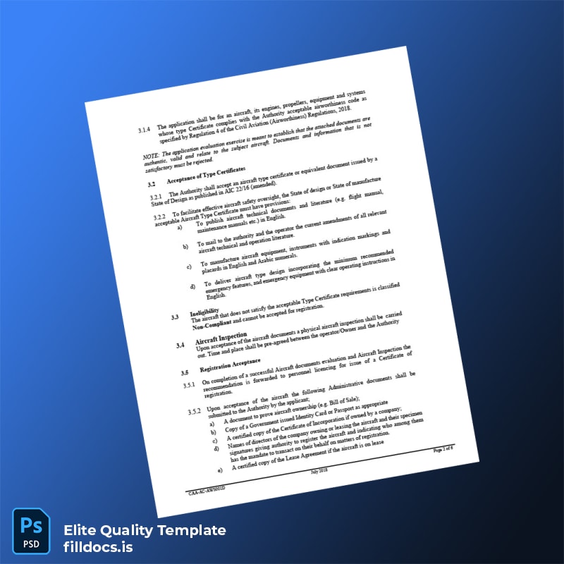 Kenya CAA Aircraft Registration Certificate Template in Word and PDF formats page 2