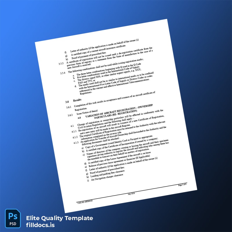 Kenya CAA Aircraft Registration Certificate Template in Word and PDF formats page 3