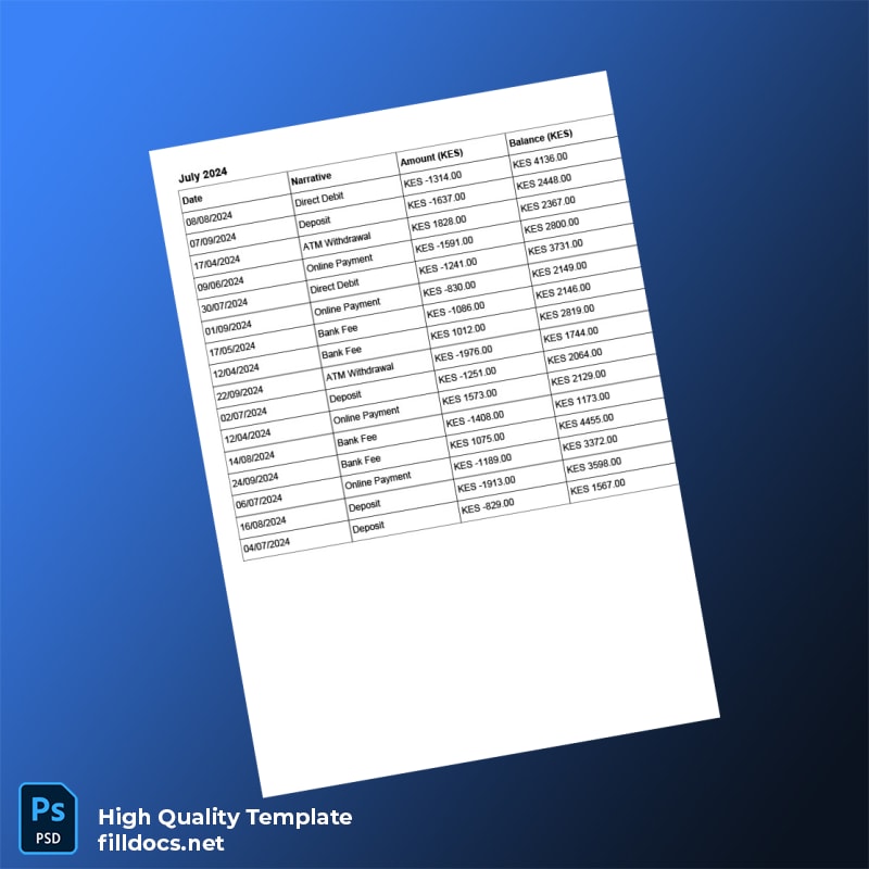 Kenya Kenya National Bank Bank Statement Template in Word and PDF formats page 5