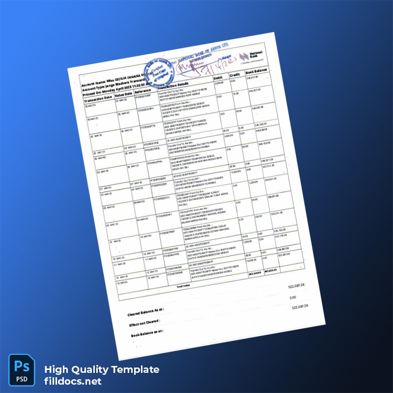 Kenya National Bank Account Statement Template in Word and PDF formats page 3