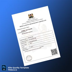 Fillable Kenya Pharmacy and Poisons Board Medical Device Registration Certificate Template - Word/PDF Template Preview - FillDocs