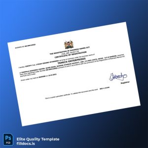 Fillable Kenya Registrar of Companies Business Registration Certificate Template - Word/PDF Template Preview