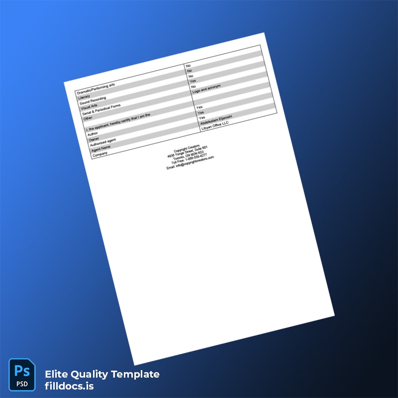 Fillable Libyan Arab Jamahiriya Copyright Registration Certificate Template in Word and PDF formats page 2 Page Preview - FillDocs