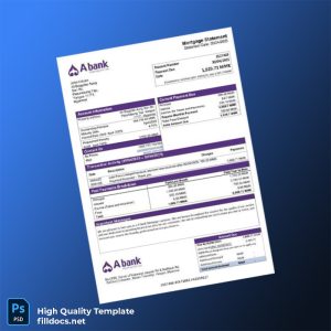 Myanmar A Bank Mortgage Statement Template in Word and PDF formats