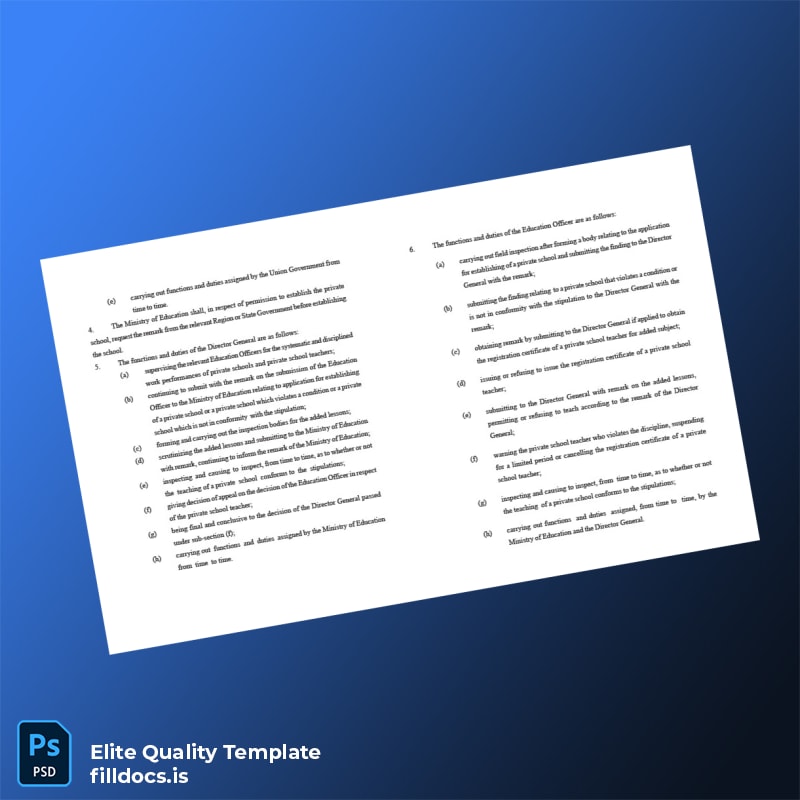 Myanmar Ministry of Education Private School Registration Certificate Template in Word and PDF formats page 2