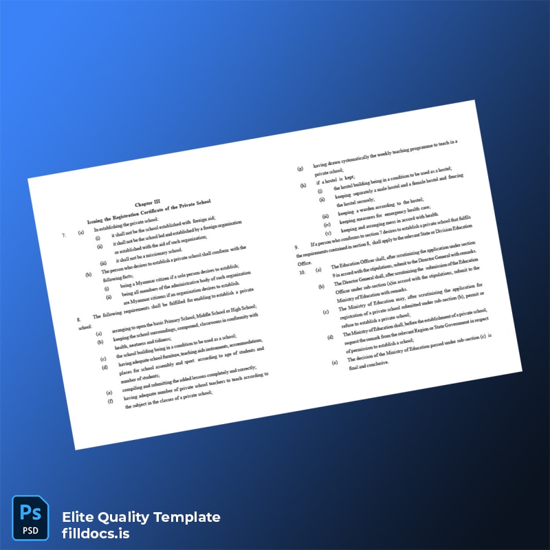 Myanmar Ministry of Education Private School Registration Certificate Template in Word and PDF formats page 3