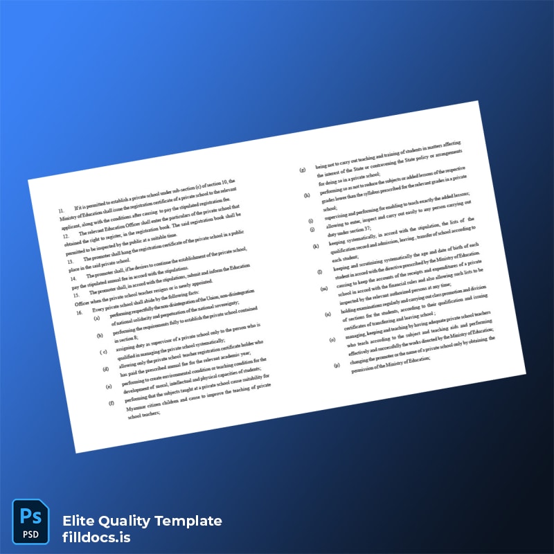 Myanmar Ministry of Education Private School Registration Certificate Template in Word and PDF formats page 4