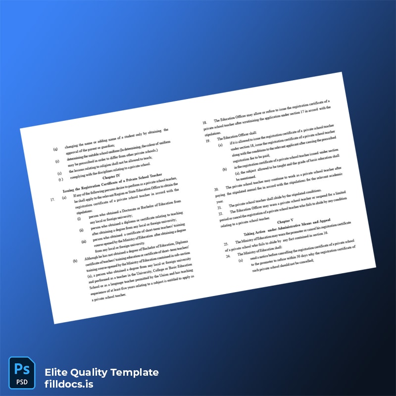 Myanmar Ministry of Education Private School Registration Certificate Template in Word and PDF formats page 5