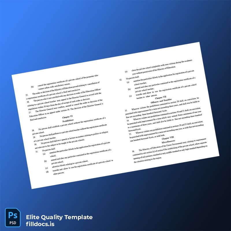 Myanmar Ministry of Education Private School Registration Certificate Template in Word and PDF formats page 6