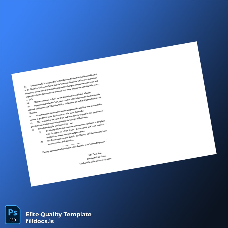 Myanmar Ministry of Education Private School Registration Certificate Template in Word and PDF formats page 7