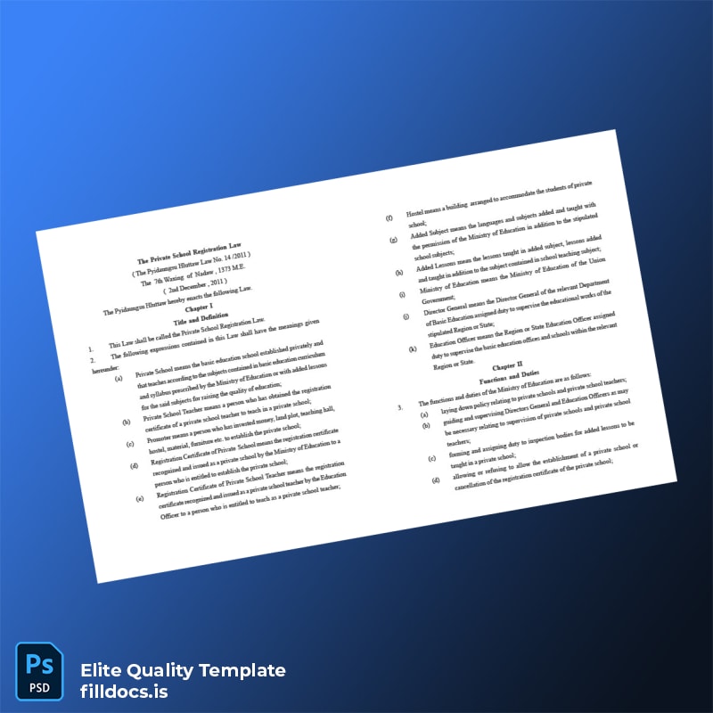 Fillable Myanmar Ministry of Education Private School Registration Certificate Template - Word/PDF Template Preview