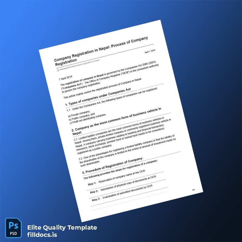 Fillable Nepal Ministry of Commerce Company Registration Certificate Template - Word/PDF Template Preview - FillDocs