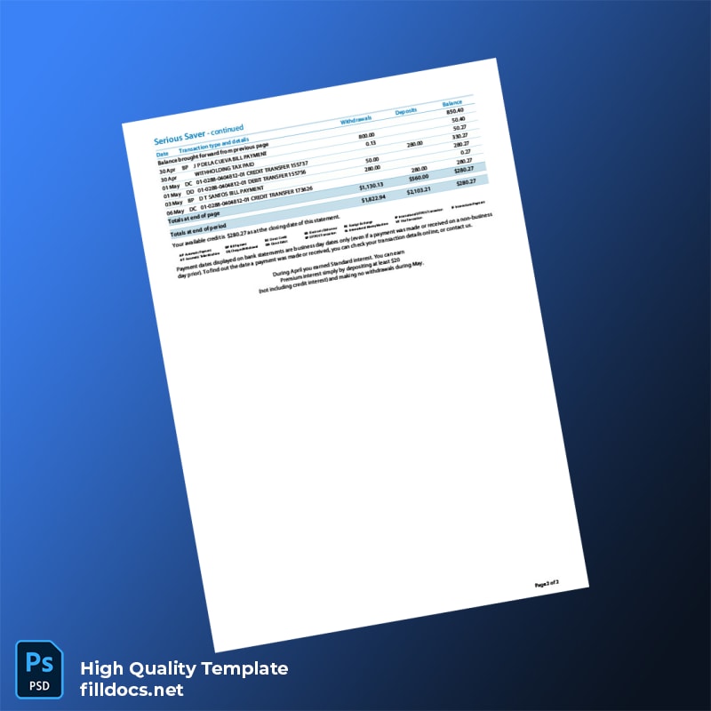 New Zealand ANZ Bank Statement Template in Word and PDF formats page 2