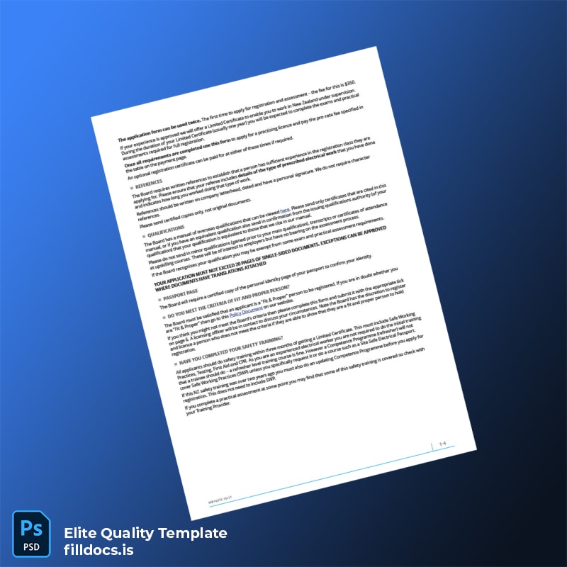 Fillable New Zealand Electrical Registration License Application for Overseas Applicants Template in Word and PDF formats page 2 Page Preview - FillDocs