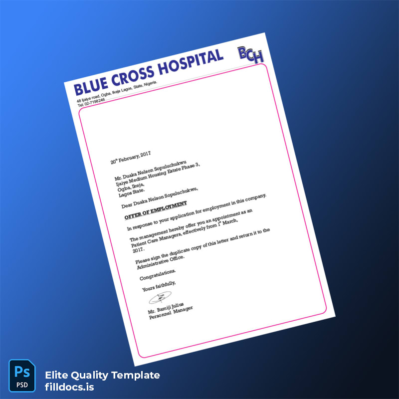 Fillable Nigeria Blue Cross Hospital Employment Verification Letter Template in Word and PDF formats page 4 Page Preview - FillDocs