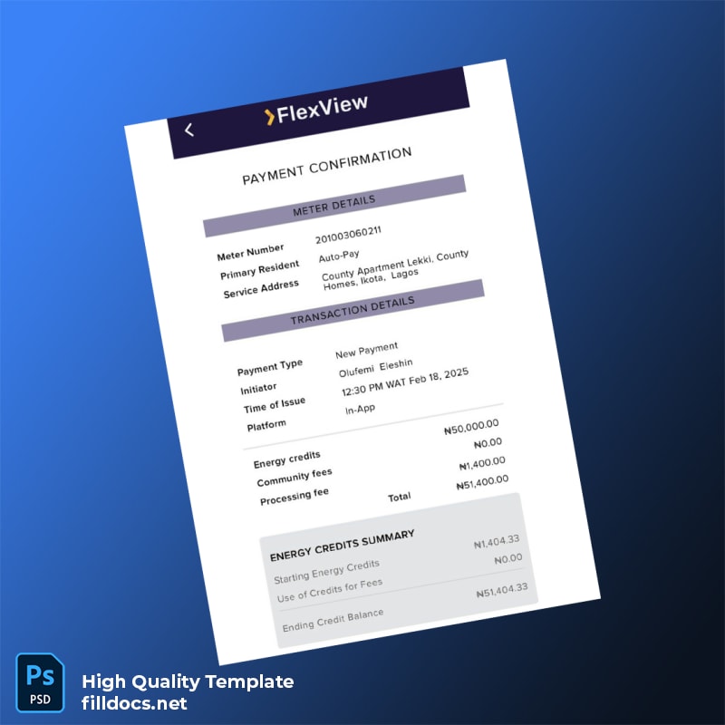 Nigeria County Apartments Editable Utility Bill Template in Word and PDF formats page 2