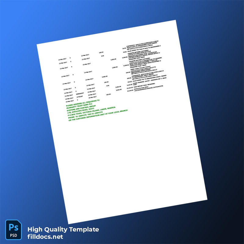 Nigeria Guaranty Trust Bank Bank Statement Template in Word and PDF formats page 2