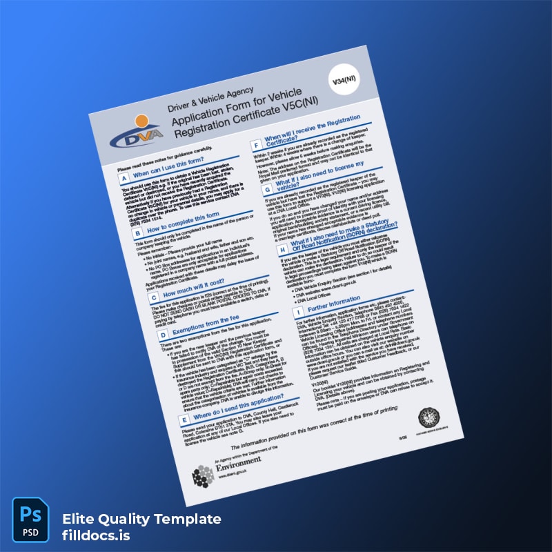 Fillable Northern Ireland Driver Vehicle Agency Vehicle Registration Certificate Application Form Template - Word/PDF Template Preview - FillDocs
