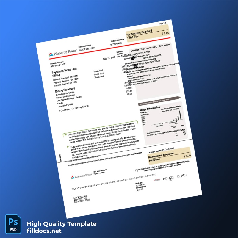 Not Specified Editable Utility Bill Template in Word and PDF formats