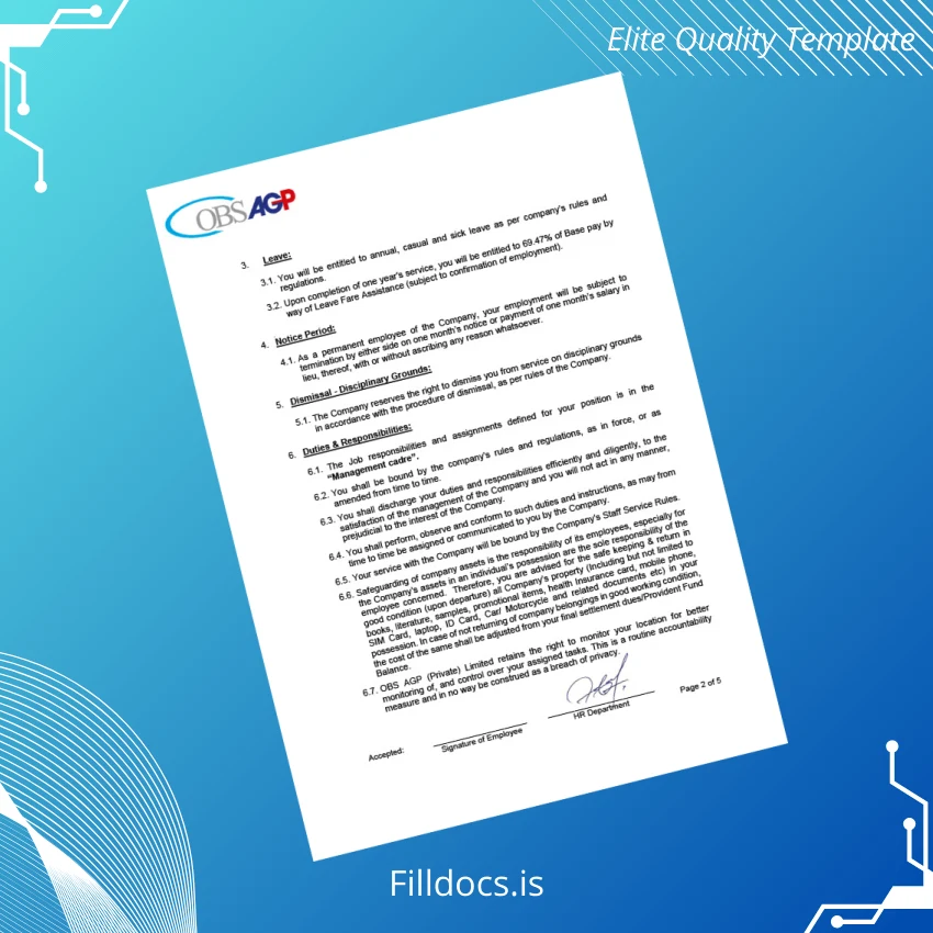 Fillable Pakistan OBS AGP Employment Verification Letter Template in Word and PDF formats page 2 Page Preview - FillDocs