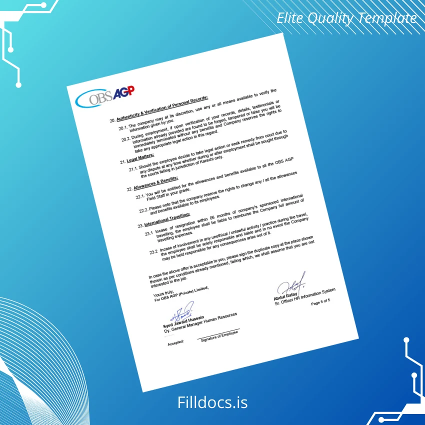 Fillable Pakistan OBS AGP Employment Verification Letter Template in Word and PDF formats page 5 Page Preview - FillDocs