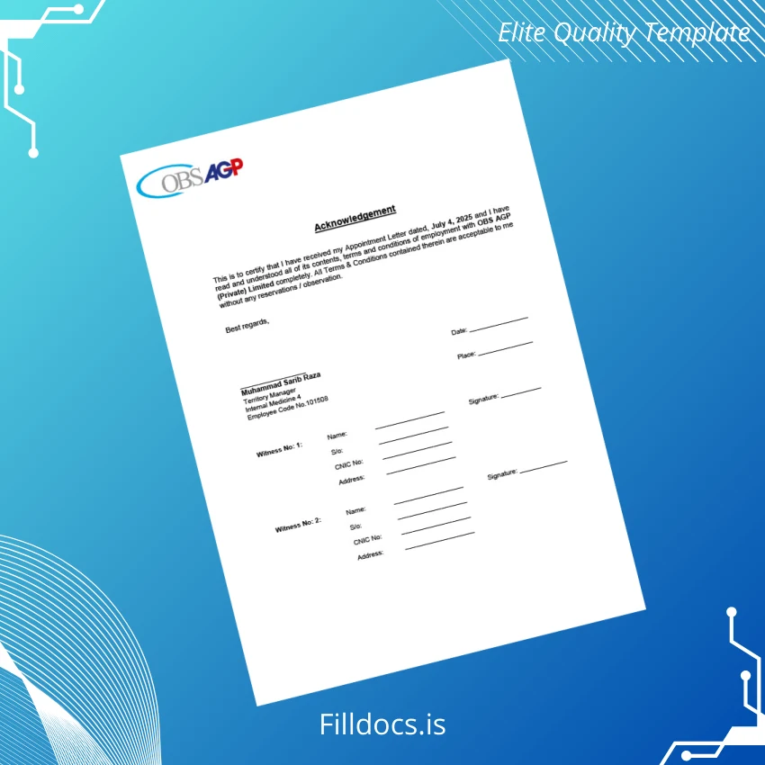 Fillable Pakistan OBS AGP Employment Verification Letter Template in Word and PDF formats page 6 Page Preview - FillDocs