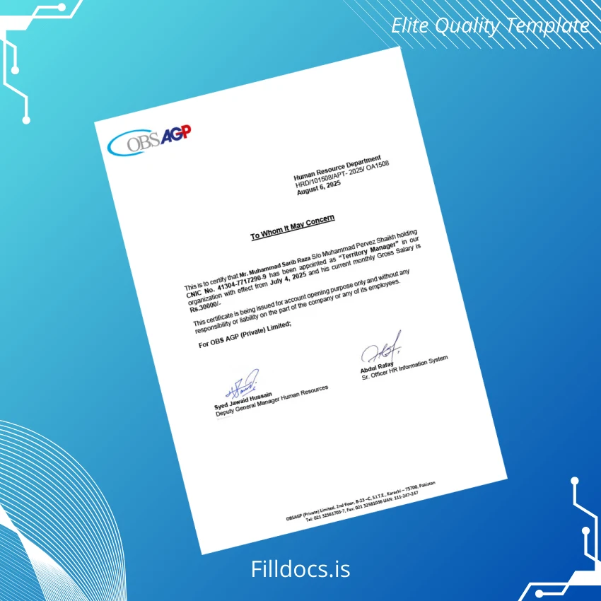 Fillable Pakistan OBS AGP Employment Verification Letter Template in Word and PDF formats page 7 Page Preview - FillDocs