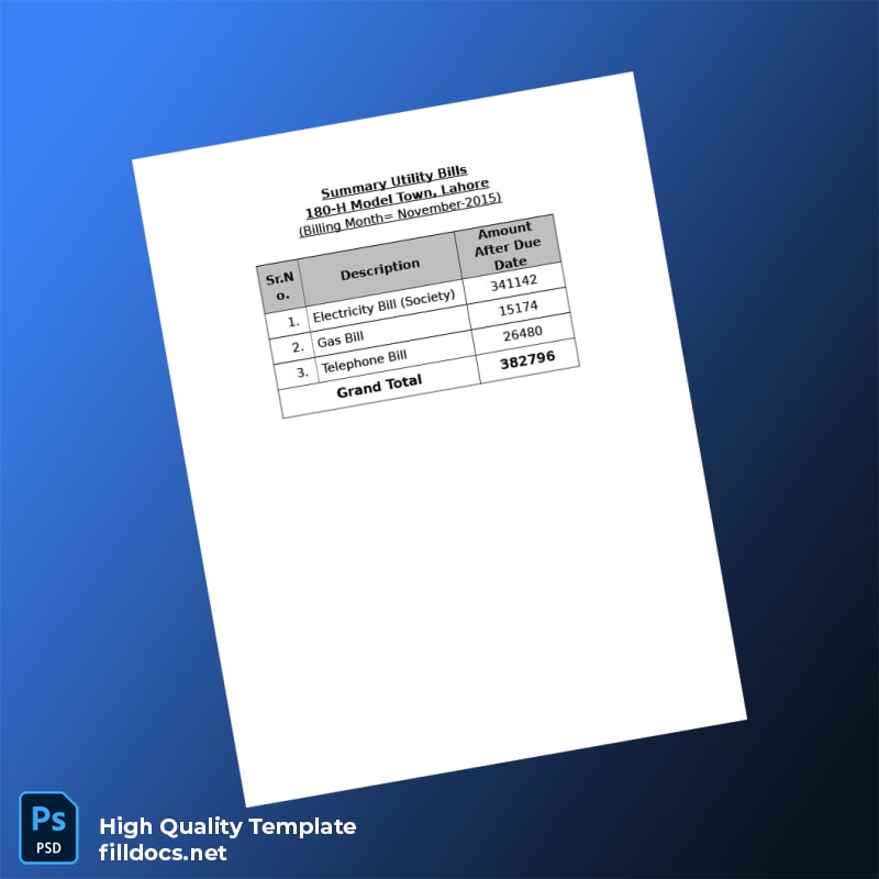 Pakistan 180-H Model Town Editable Utility Bill Template in Word and PDF formats page 2