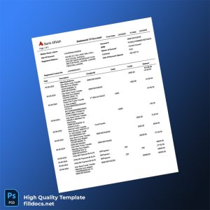 Pakistan Alfalah Bank Editable Bank Statement Template in Word and PDF formats