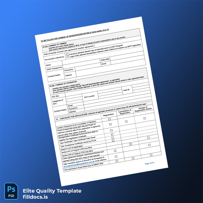 Pakistan Civil Aviation Authority Application for Issue of Certificate of Registration Cancellation of Registration Change of Re page 3