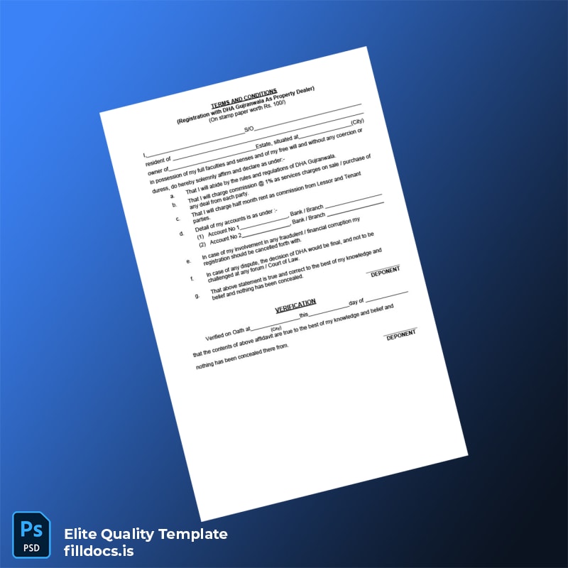 Fillable Pakistan DHA Gujranwala Registration Certificate Template in Word and PDF formats page 3 Page Preview - FillDocs