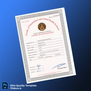 Fillable Pakistan Khyber Pakhtunkhwa Pharmacy Registration Certificate Template - Word/PDF Template Preview