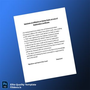 Fillable Pakistan Medical Dental Council Duplicate Affidavit Loss of Registration Certificate Template - Word/PDF Template Preview