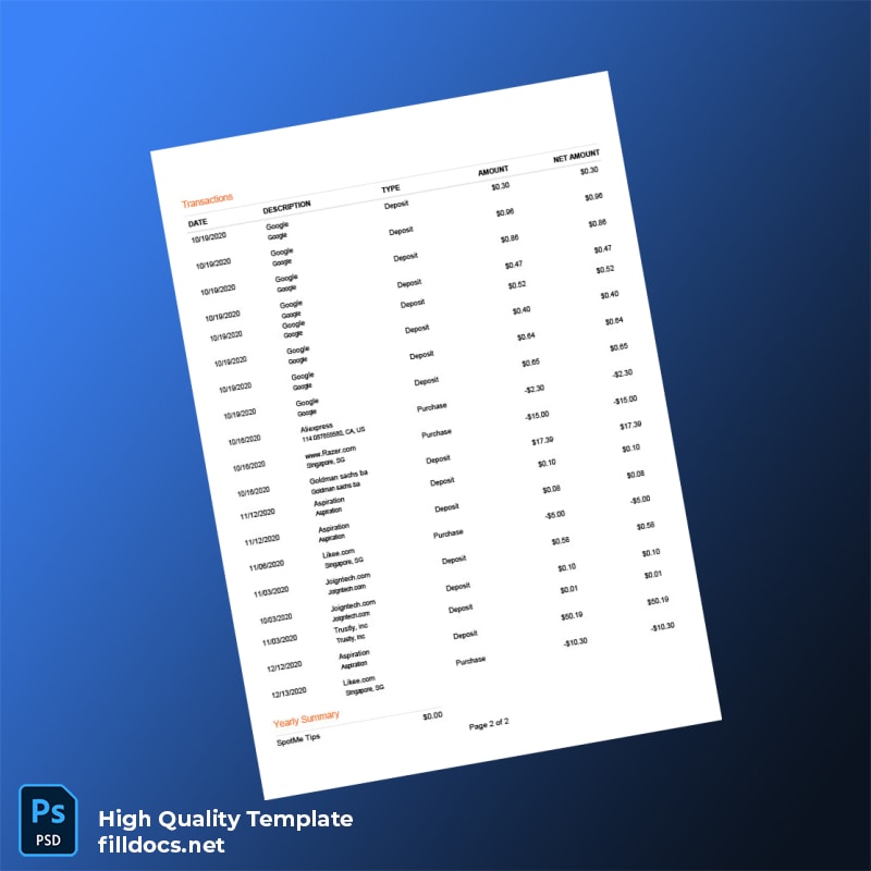 Pakistan Mobilink Bank Statement Template in Word and PDF formats page 2