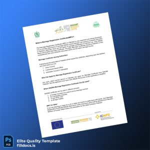 Fillable Pakistan NADRA Marriage Registration Certificate Template - Word/PDF Template Preview