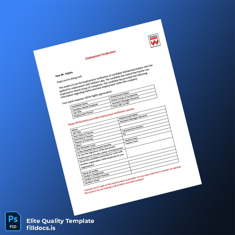 Fillable Pakistan Orient Group of Companies Employment Verification Letter Template - Word/PDF Template Preview - FillDocs