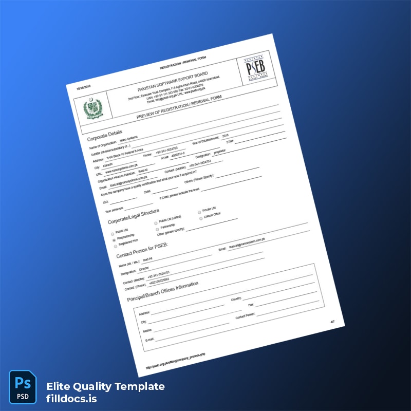 Fillable Pakistan PSEB Registration Renewal Form Template in Word and PDF formats page 4 Page Preview - FillDocs