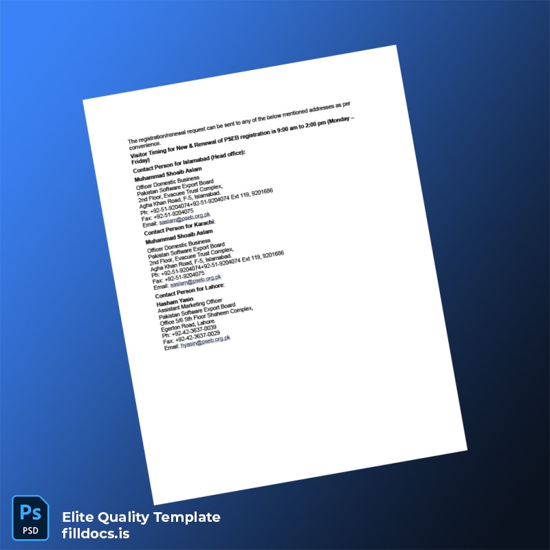 Pakistan Pakistan Software Export Board Business Registration Certificate Template in Word and PDF formats page 3