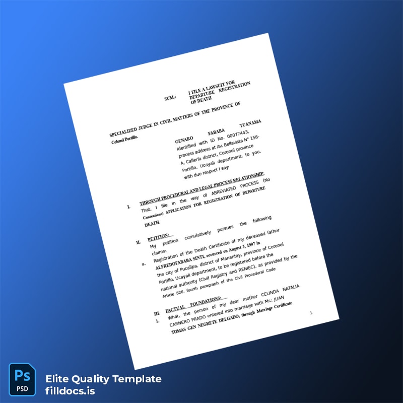 Fillable Peru RENIEC Death Certificate Registration Application Template - Word/PDF Template Preview - FillDocs