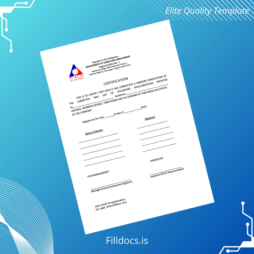 Fillable Philippines Department of Labor and Employment Employment Verification Letter Template - Word/PDF Template Preview - FillDocs