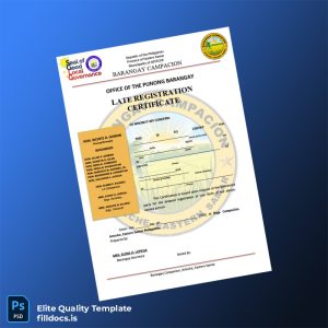 Fillable Philippines Barangay Campacion Late Registration Certificate Template - Word/PDF Template Preview
