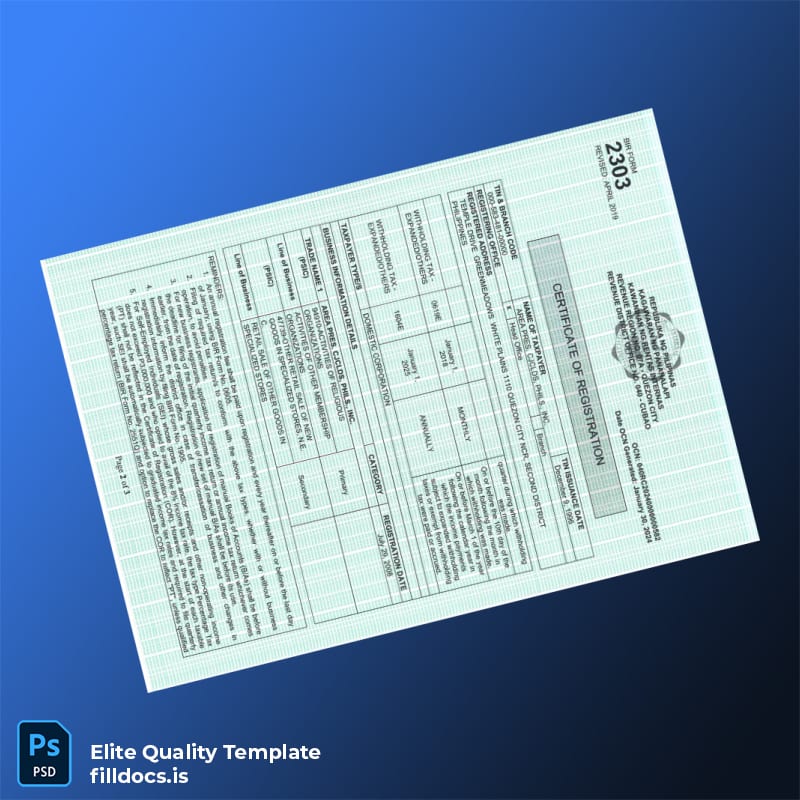 Fillable Philippines Bureau of Internal Revenue Tax Registration Certificate Template in Word and PDF formats page 2 Page Preview - FillDocs