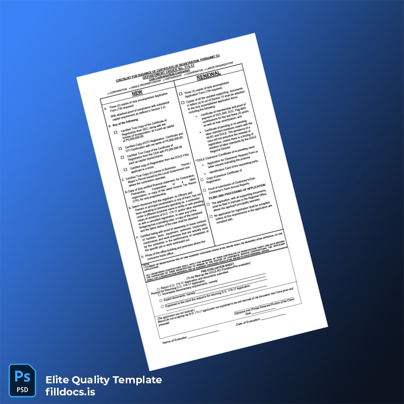 Fillable Philippines DOLE Certificate of Registration Checklist Template - Word/PDF Template Preview - FillDocs