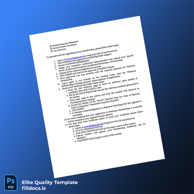 Philippines PhilGEPS Certificate of Registration Template in Word and PDF formats page 2