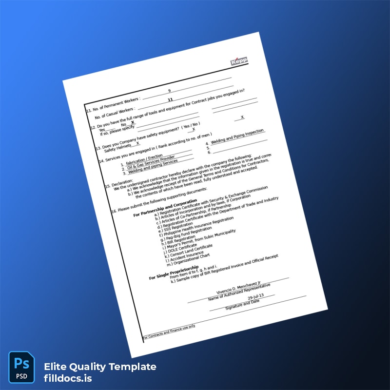 Fillable Philippines Subcontractor Registration Form Template in Word and PDF formats page 2 Page Preview - FillDocs