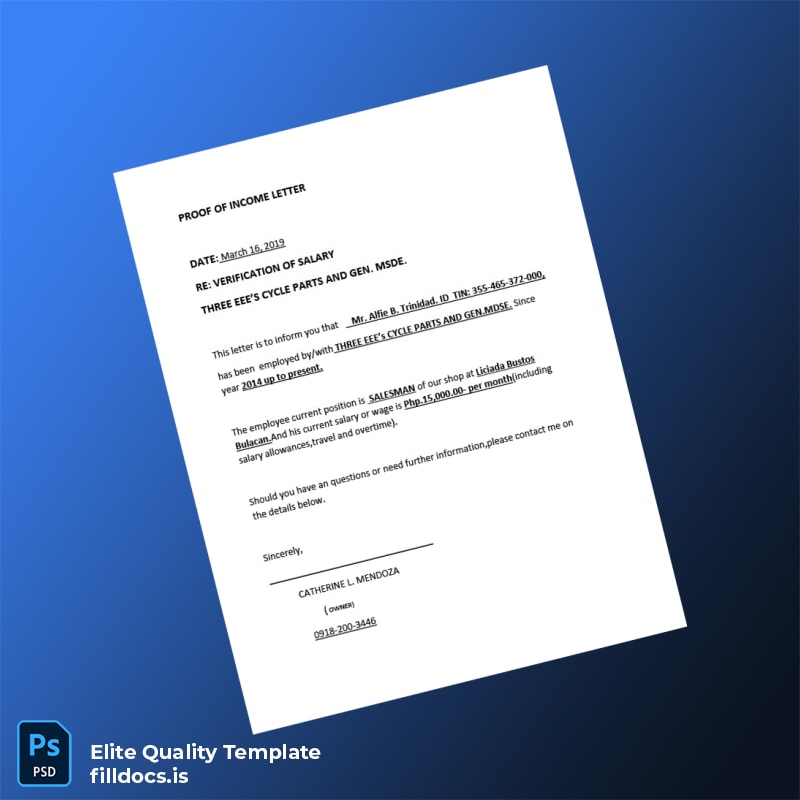 Fillable Philippines Three EEE s Cycle Parts Employment Verification Letter Template in Word and PDF formats page 2 Page Preview - FillDocs