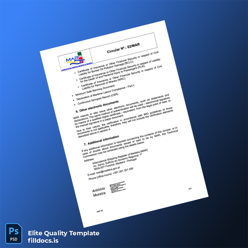 Fillable Portugal International Shipping Register of Madeira Business Registration Certificate Template in Word and PDF formats page 3 Page Preview - FillDocs