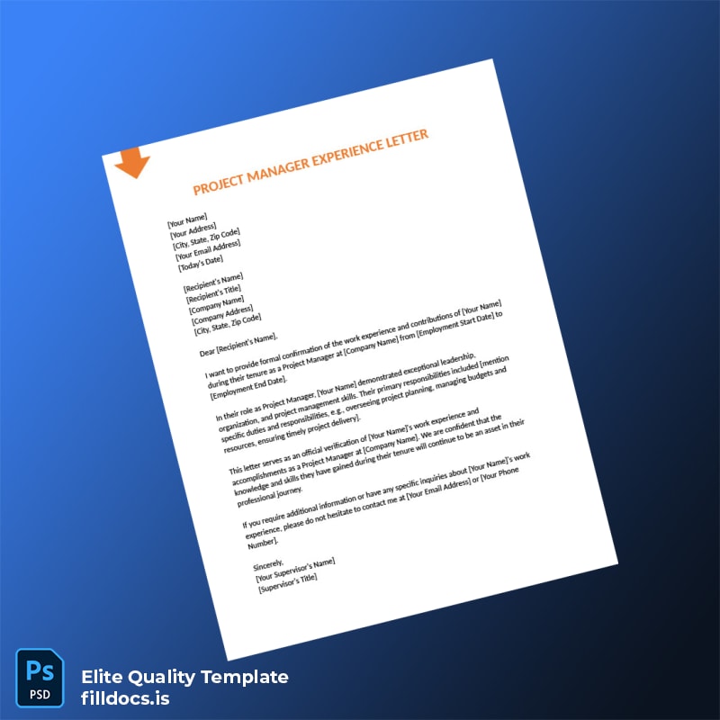 Fillable Project Manager Experience Letter Template - Word/PDF Template Preview - FillDocs